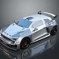 Silver Sporty Car With Sleek Body Rear Spoiler And Black Wheels