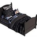 Black Kids Bed With Star Wars Theme Headboard And Space Stars Bedding