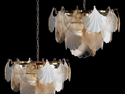 Elegant Scalloped White Glass Chandeliers With Gold Hanging Chains Design 3d model