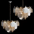 Elegant Scalloped White Glass Chandeliers With Gold Hanging Chains Design