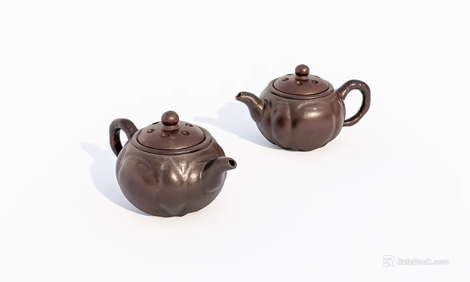Traditional Brown Ceramic Tea Pots With Classic Design And Smooth Surface 3d model 