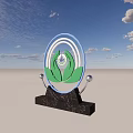 Garden Ornament With Circular Design Green Leaves Silver Spherical Decorations And Black Marble Base
