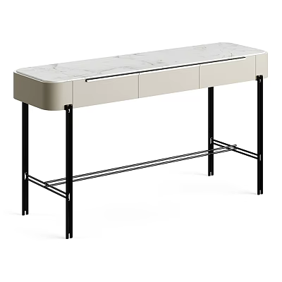 Modern Dressing Table With White Marble Top Black Metal Frame Drawers And Lower Shelf 3d model