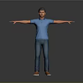 A Man in Blue Polo Shirt and Jeans with Arms Outstretched Standing on Gray Background 3d model