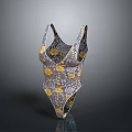 Stylish Gray One Piece Swimsuit With Yellow Floral Pattern For Daily Summer Wear