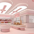 Pink Modern Dessert Shop Interior With Bright Lighting And Display Counters