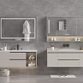 Modern Bathroom Double Vanities With Backlit Mirrors And Gray Wall Cabinets 3d model