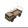 Khaki Military Truck With Open Cargo Bed And Rugged Six Wheel Design