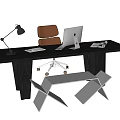 Desk and Chair Combination Stool Desk Lamp 3d model