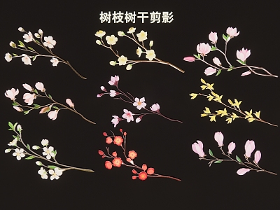 2D Branch Trunk Flower Branch Silhouette model