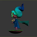Game Movie Character With Colorful Hair Red Glowing Eyes And Blue Cloak On Green Grass