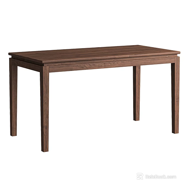 Simple Solid Wood Dining Table With Rectangular Top And Dark Brown Finish 3d model