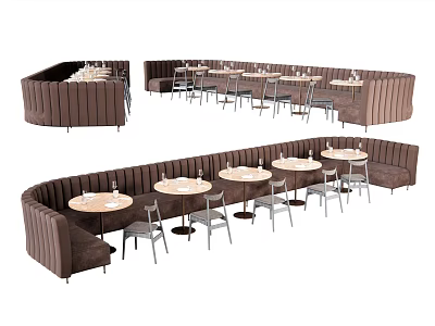 Public Seating With Brown Booth And Round Tables In Restaurant Dining Setup 3d model