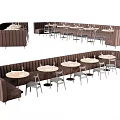 Public Seating With Brown Booth And Round Tables In Restaurant Dining Setup 3d model
