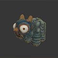 Blue Horned Game Movie Character With Big Eyes And Scaly Texture