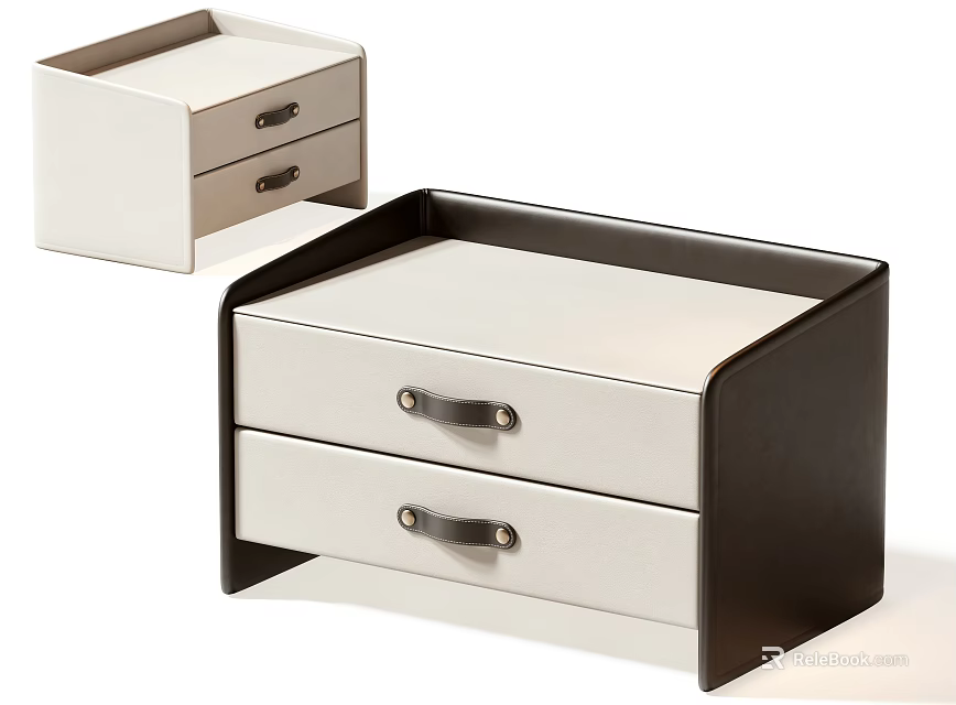 Modern Black and White Bedside Table with Two Drawers and Metal Handles 3d model 