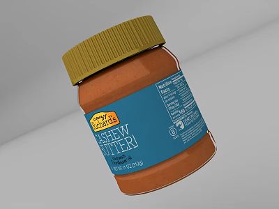 Brown Ceramic Jar With Yellow Lid And Blue Peanut Butter Label 3d model