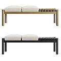 Modern Two Seat Sofa Bench With Gold Black Frame And Light Upholstery Design