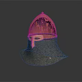 Ancient Decorative Helmet With Copper Dome Top Golden Visor And Gray Mesh Neck Guard
