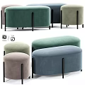 Modern Upholstered Ottoman Benches In Green Blue And Beige With Black Metal Legs