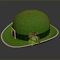 Green Checkered Hat With Green Band Gold Buckle And Clover Decoration