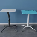 Functional Mobile Desks with Adjustable Height and Wheels White Blue Tabletops Gray White Frames 3d model