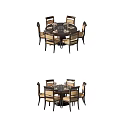 Stylish Circular Dining Table Set With Six Matching Chairs And Classic Design 3d model