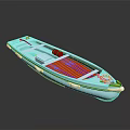 Light Blue Small Boat Model With Red Yellow Oars And Reflection Details 3d model
