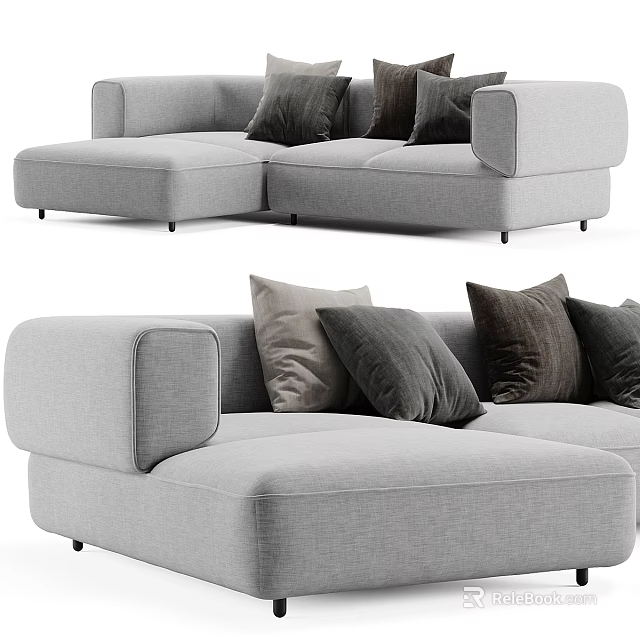 Gray Sectional Sofa With Multiple Dark And Light Cushions Modern Design 3d model