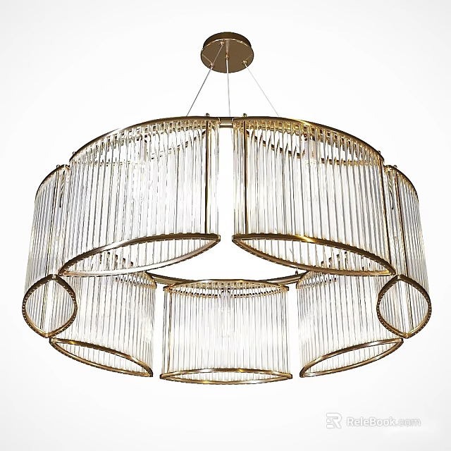 Modern Gold Frame Chandelier with Transparent Vertical Lines and Elegant Shape 3d model