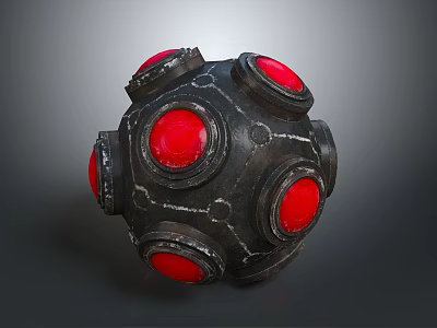 Black Sphere Weapon with Red Circular Components and Metallic Design Features 3d model