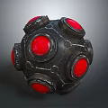 Black Sphere Weapon with Red Circular Components and Metallic Design Features 3d model