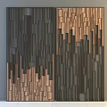 Modern Wooden Room Divider with Layered Slats and Geometric Design