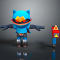 Blue Cat Ears Game Character In Armor With Red Eyes Cape And Red Yellow Device