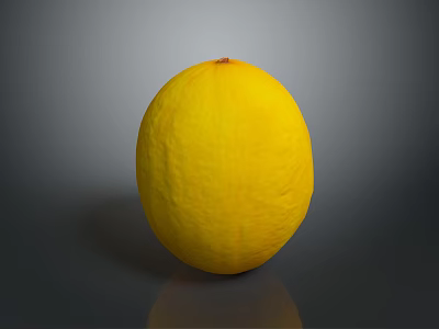 Fresh Ripe Yellow Melon with Smooth Skin on Dark Reflective Surface 3d model
