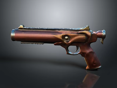 Antique Vintage Detailed Pistol With Wooden Grip And Metallic Decorative Engravings 3d model