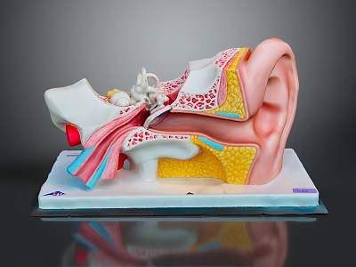 Detailed Human Ear Anatomical Model Showing Internal Structures And Colored Educational Components 3d model
