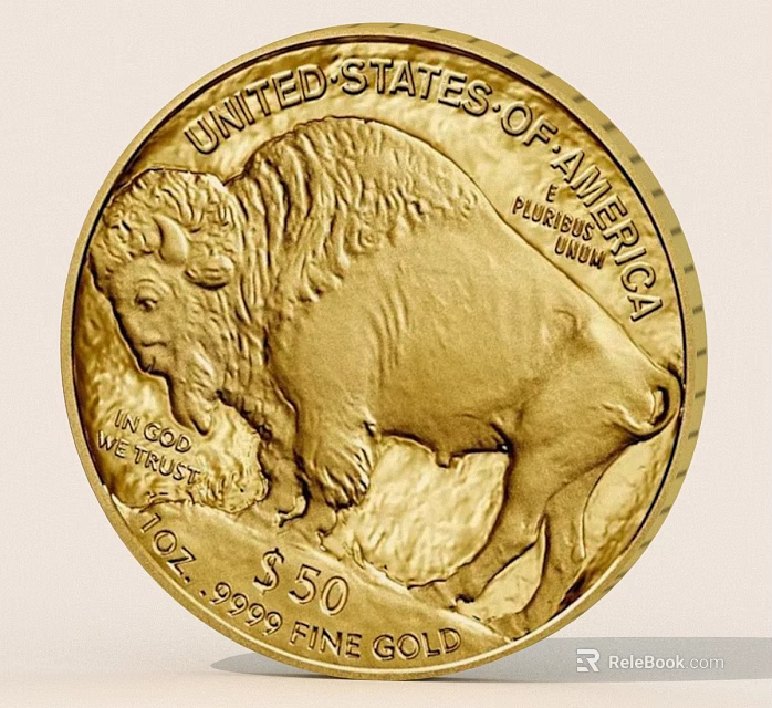 United States Gold Coin With Bison Design 1 oz 9999 Fine Gold Fifty Dollar 3d model 