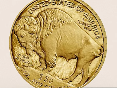United States Gold Coin With Bison Design 1 oz 9999 Fine Gold Fifty Dollar 3d model