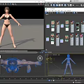 A Woman In Black Bikini Posing With Arms Outstretched On Grey Floor 3d model
