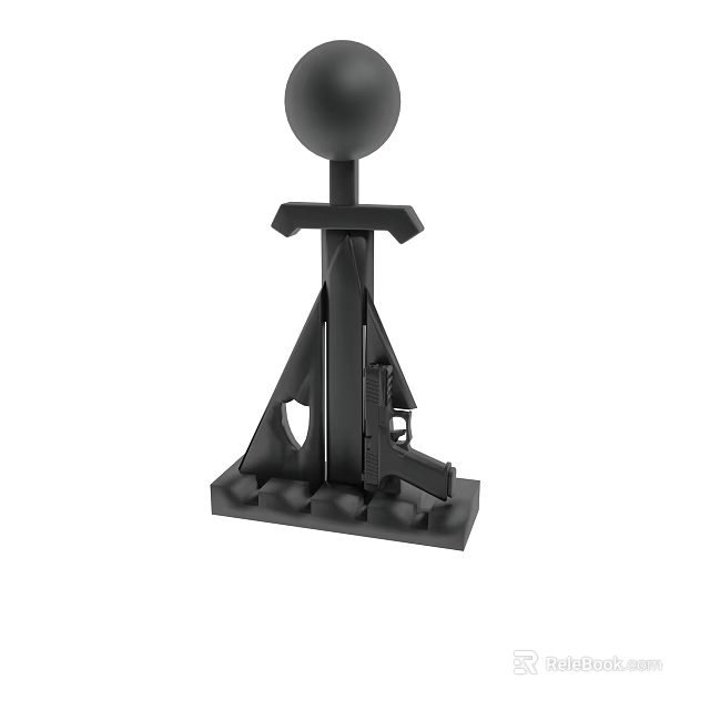 Black Metal Support Stand With Spherical Top And Stable Base Structure 3d model 
