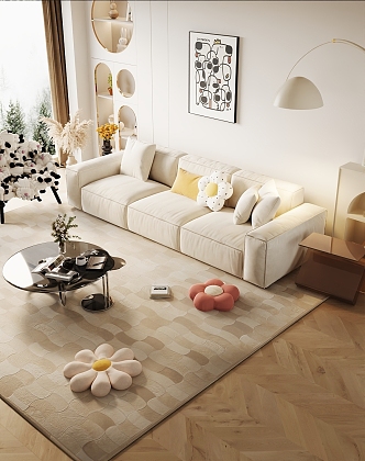 Modern Cream Style Home Living Room Cream Home Living Room 3d model