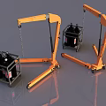Orange Industrial Lifting Equipment with Metal Frame Chains Hooks and Wheels and Black Accessory Boxes