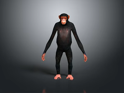 Anatomically Accurate Rendered 3D Model of Standing Chimpanzee on Gray Background 3d model