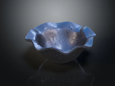 Blue Ceramic Tableware Set With Wavy Edge Design And Handcrafted Texture 3d model