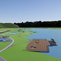 Park Landscape With Winding River Green Areas Connecting Paths And Surrounding Terrain