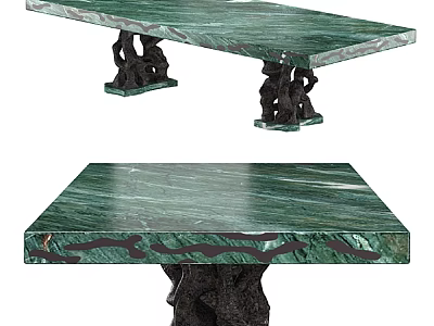 Elegant Sofa Coffee Table Set Featuring Green Marble Top And Black Carved Base Design 3d model