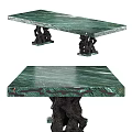 Elegant Sofa Coffee Table Set Featuring Green Marble Top And Black Carved Base Design