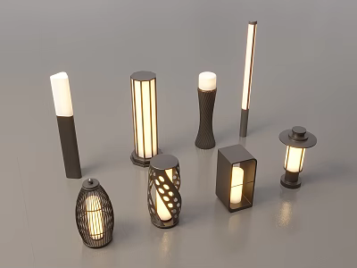 Various Modern Outdoor Lights Featuring Cylindrical Square And Lantern Style Designs 3d model
