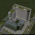 Modern Multi Storey Hospital Building With Red Signage Surrounded By Green Trees And Square Entrance